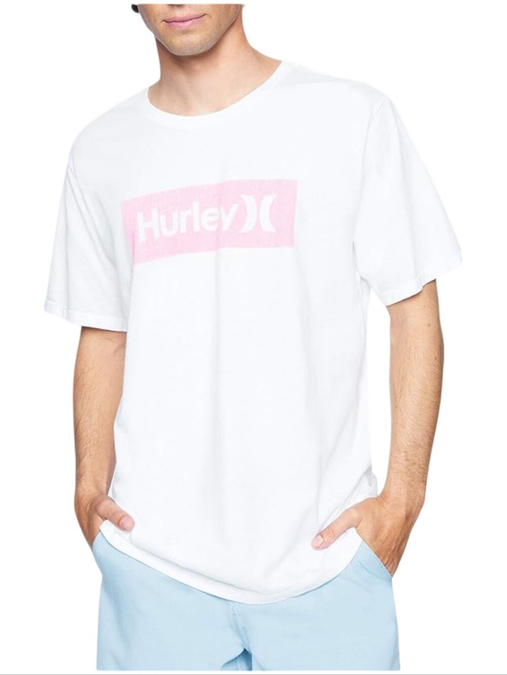 Hurley White Short Sleeve Tee with Pink Logo Box